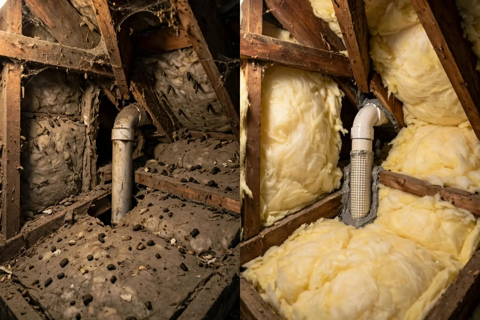 Hernando Beach rodent control, attic insulation before and after cleanup