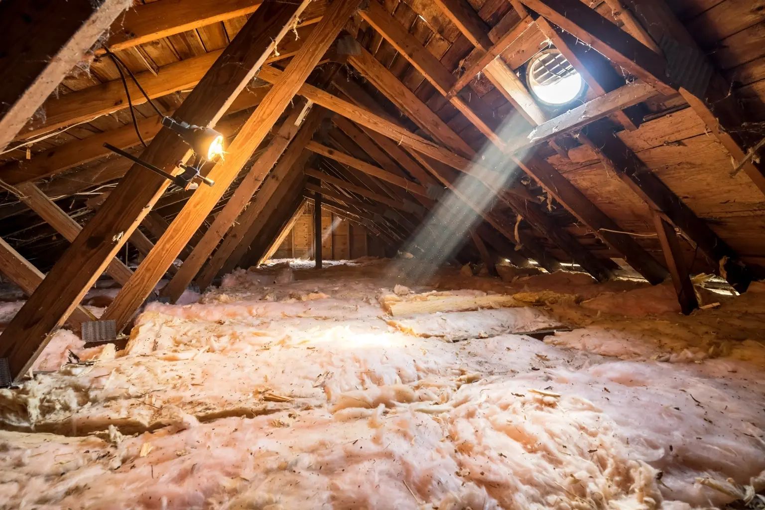 Attic interior with insulation in a Spring Hill FL home