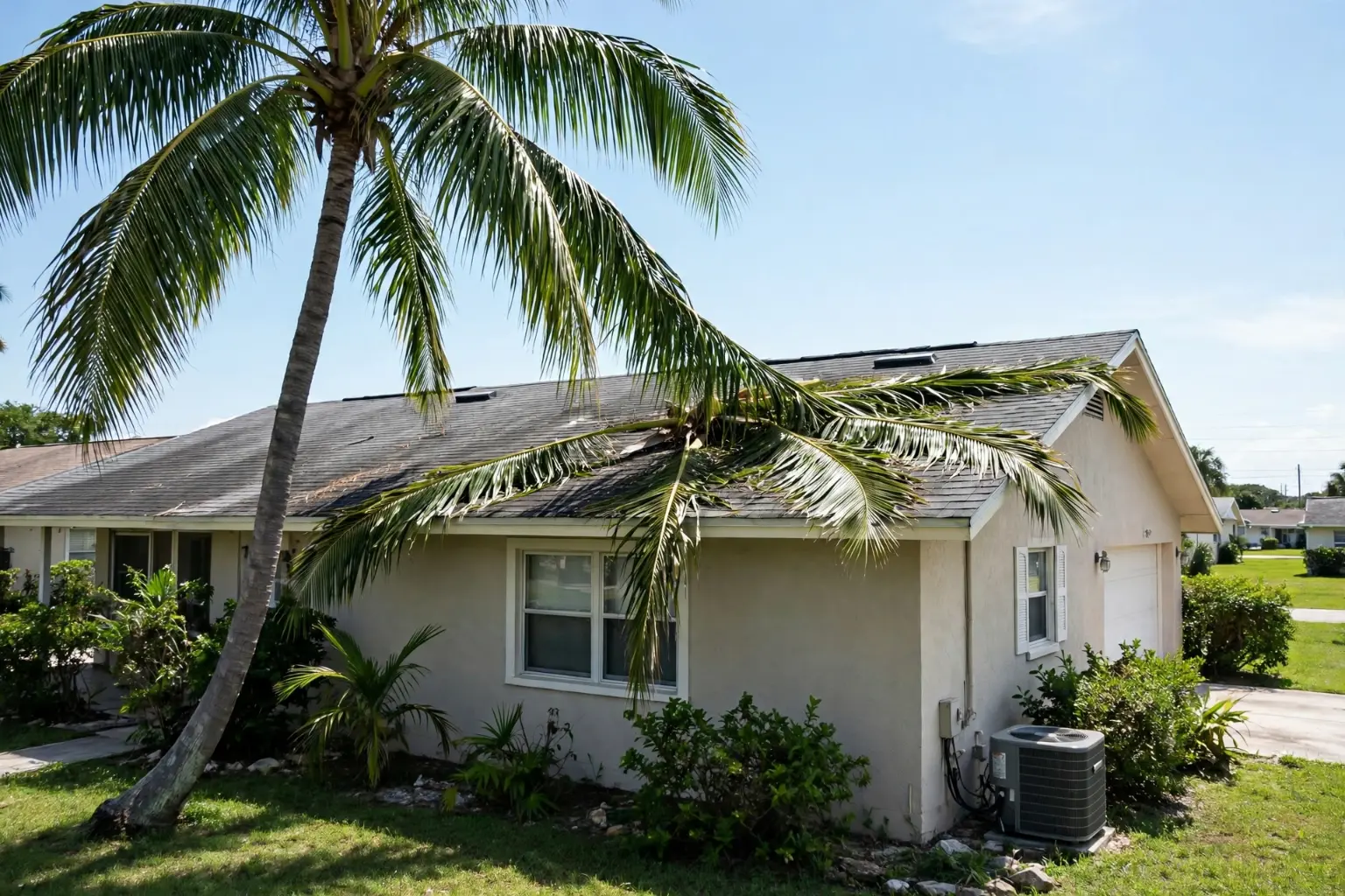 Palm tree branches touching a roof in Spring Hill FL