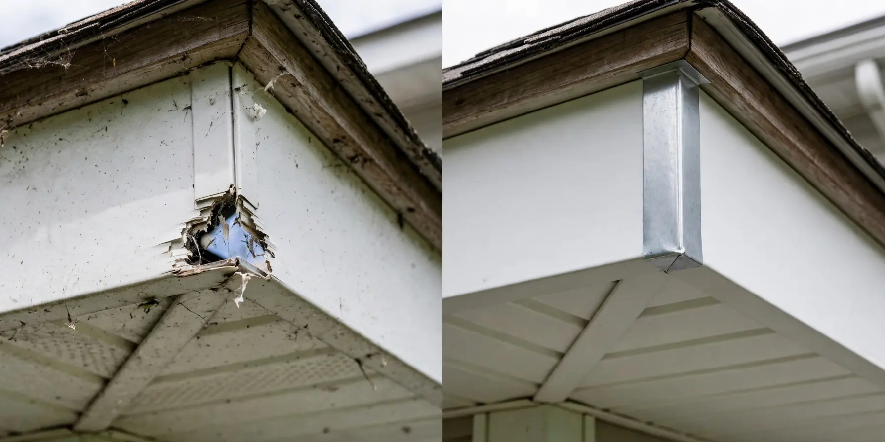 Timber Pines Spring Hill rodent exclusion, soffit repair before and after